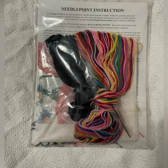 Design Works Floral Needlepoint Stitch Kit #2615 Acrylic Yarn Flowers 12" x 12" - Picture 2 of 2